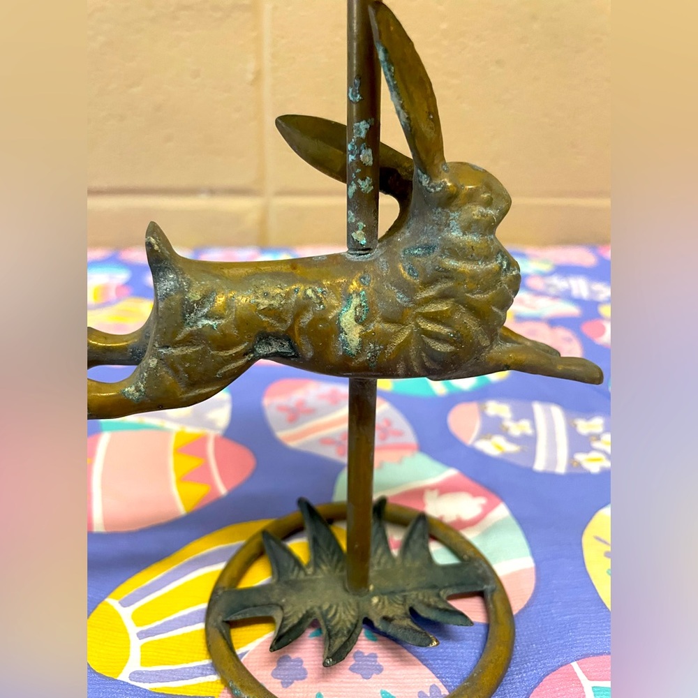Solid Brass Bunny Candle Holder with Patina